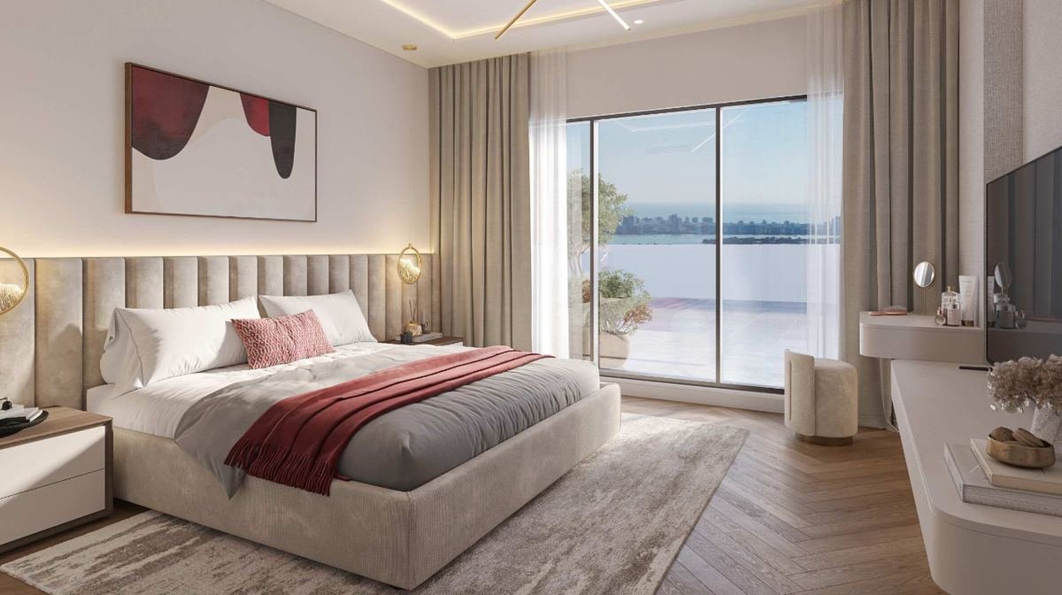 Bedroom with marina view
